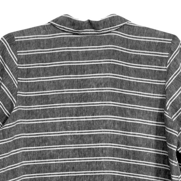 Linen Button Top Gray Stripe 3/4 Sleeve HABITAT L Coastal Grandmother Lagenlook - Picture 9 of 10